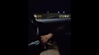 Tattooed guy jerks bushy cock and CUMS in his car - 1 image