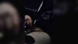 Tattooed guy jerks bushy cock and CUMS in his car - 6 image