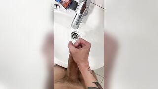 Jerking off my big dick and cum in bathroom - 10 image