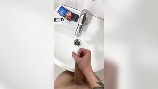 Jerking off my big dick and cum in bathroom - 2 image
