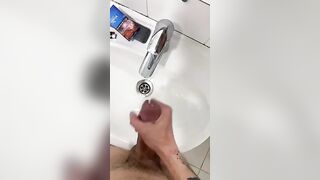 Jerking off my big dick and cum in bathroom - 8 image