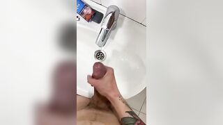 Jerking off my big dick and cum in bathroom - 9 image