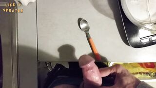 Handjob: jerking off over a little spoon - 3 image