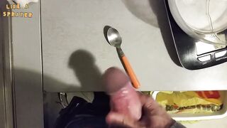 Handjob: jerking off over a little spoon - 5 image