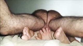 Hairy Daddy with hairy legs breeds boy from below - 10 image