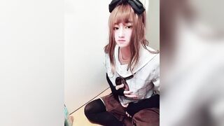 Japanese crossdresser masturbates with schoolgirl cosplay part1 - 2 image