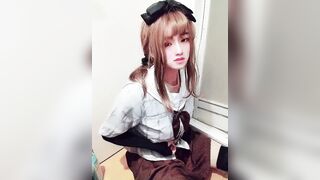 Japanese crossdresser masturbates with schoolgirl cosplay part1 - 4 image