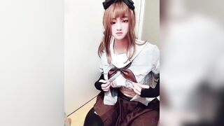 Japanese crossdresser masturbates with schoolgirl cosplay part1 - 5 image