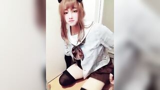 Japanese crossdresser masturbates with schoolgirl cosplay part1 - 8 image