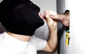Straight male with a hairy cock comes to the gloryhole to get a handjob, he's in a hurry! - 3 image