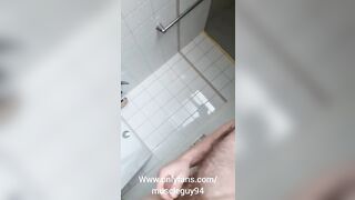 Muscle guy is taking shower in hot water - 4 image