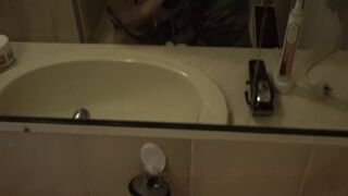 Hello to you in Victoria - Hitting my dick on the bathroom sink bench and cum very wet - 1 image
