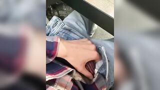 Horny guy plays with monster cock at work - 4 image