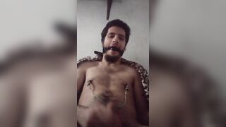 Mouth gag myself / with nipples tight pleasure