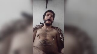 Mouth gag myself / with nipples tight pleasure