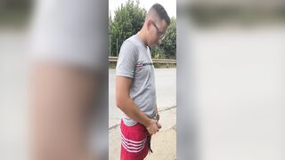 German twink boy jerks off his cock right next to a highway on a country road - Twinkboy82 - 3 image