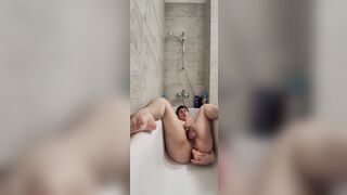 Chubby boy plays with dildo in shower - 10 image
