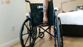 Handicapped guy wheels around hotel room naked in wheelchair - 4 image