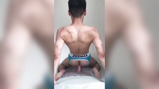Horny asian bottom fucks hard dildo through his ass - 4 image