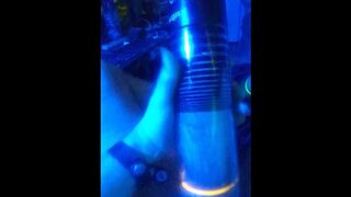cock and balls pumping up under blue light - 1 image