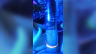 cock and balls pumping up under blue light - 4 image