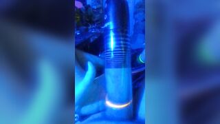 cock and balls pumping up under blue light - 5 image