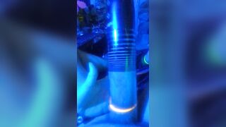 cock and balls pumping up under blue light - 6 image
