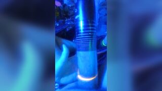 cock and balls pumping up under blue light - 7 image
