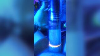 cock and balls pumping up under blue light - 8 image