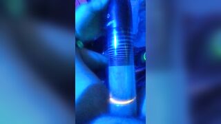 cock and balls pumping up under blue light - 9 image
