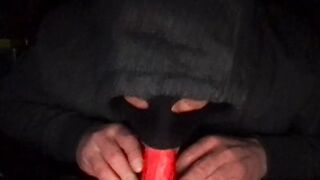 masked cuckold sucking a dildo - 1 image