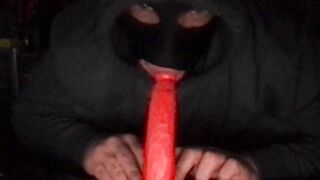 masked cuckold sucking a dildo - 3 image