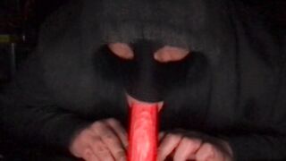 masked cuckold sucking a dildo - 4 image