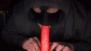 masked cuckold sucking a dildo - 7 image