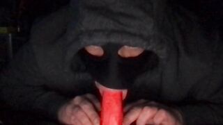 masked cuckold sucking a dildo - 9 image