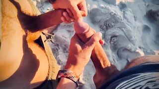 Frotting cocks with huge cums in a paradise beach at sunset - 10 image