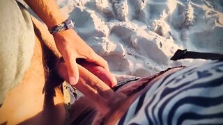 Frotting cocks with huge cums in a paradise beach at sunset - 5 image