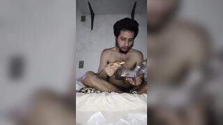 Hairy smoker Eating Pizza to become bigger - 10 image