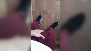 Sexy guy in sweatpants cums hard in the entrance. Jerk off in elevator - 2 image
