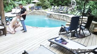 Security guard having fun with trespasser by the pool - 8 image