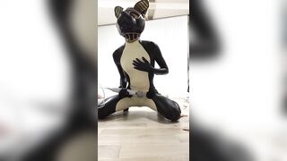 Rubber bastet cum in his latex catsuit with magic wand - 10 image