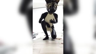 Rubber bastet cum in his latex catsuit with magic wand - 4 image