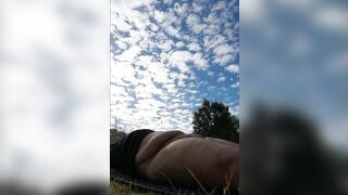 fat chubby guy getting hard boner on beach while sunbathing pov spy myself - 4 image
