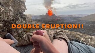 DOUBLE ERUPTION!! Jacking off while watching a volcano in Iceland erupt - 1 image
