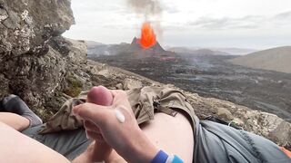 DOUBLE ERUPTION!! Jacking off while watching a volcano in Iceland erupt - 10 image