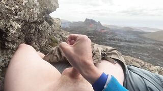 DOUBLE ERUPTION!! Jacking off while watching a volcano in Iceland erupt - 7 image