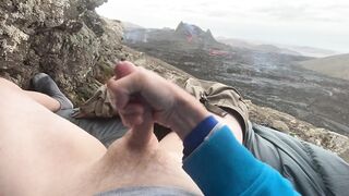 DOUBLE ERUPTION!! Jacking off while watching a volcano in Iceland erupt - 8 image