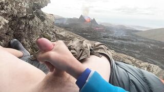 DOUBLE ERUPTION!! Jacking off while watching a volcano in Iceland erupt - 9 image