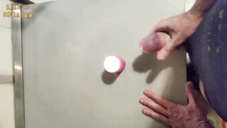 Homemade handjob and big load on a candle. Jerking off in a homemade amateur video, big cock and big load. - 8 image