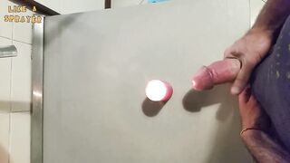 Homemade handjob and big load on a candle. Jerking off in a homemade amateur video, big cock and big load. - 9 image